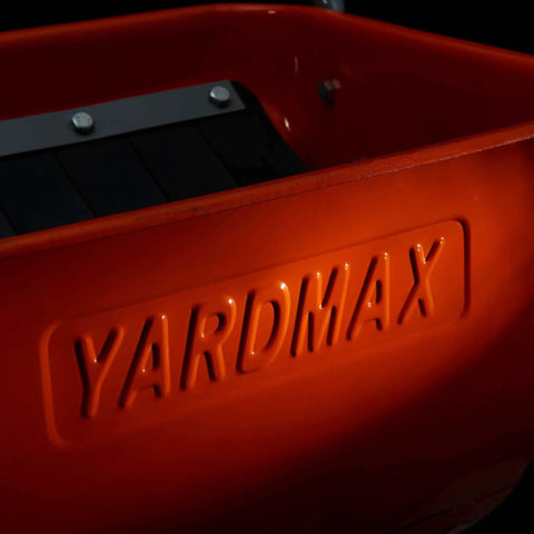 Close-up of Yardmax branding on 2 In 1 Wood Chipper And Shredder YW6065 With All Steel Construction, showing hopper detail