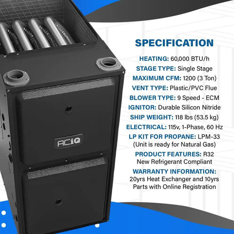 Solid 60000 Btu Gas Furnace Hits 92 Percent Afue Efficiency. Boasts A Sleek 9 Speed Ec M Blower Pushing 1200 Cfm. Simple Upflow Or Horizontal Fit. Dependable Natural Gas And Propane Hookup Keeps Your Spot Cozy For Cold Weather.