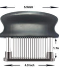 Meat Tenderizer With 48 Stainless Steel Needle Blades Heavy Duty Pro Grade Kitchen Tool side view, ergonomic handle and needles
