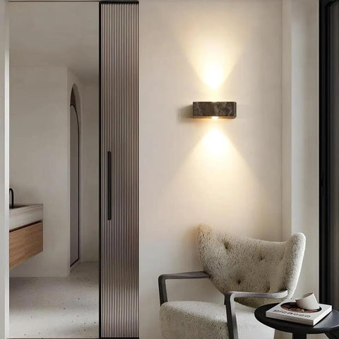 BFFGKGL Wabi Sabi LED Wall Sconce Vintage Industrial Natural Stone Wall Light Fixture Hardwired Mid Century Modern mounted on wall.