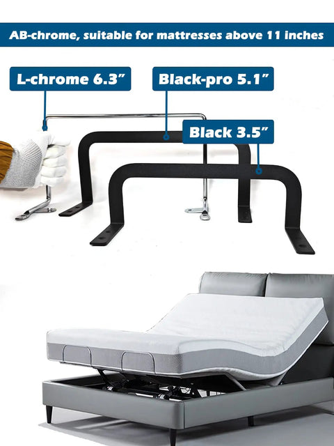 Heavy Duty Chrome Mattress Retainer Bars 2 Pack Solid Metal Bed Frame Grippers secure mattresses over 11 inches tall in various sizes.