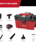 Cordless Wet and Dry Shop Vac With 20V 4.0Ah Battery And Charger, 2.5 Gallon Portable Vacuum Cleaner accessories included.