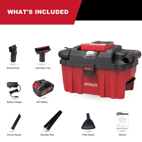 Cordless Wet and Dry Shop Vac With 20V 4.0Ah Battery And Charger, 2.5 Gallon Portable Vacuum Cleaner accessories included.