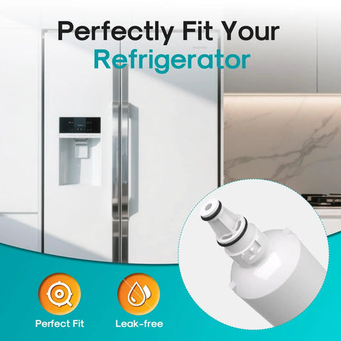 Lt600P Fridge Filter Replacement 3 Pack NSF ANSI 401 Certified showing filter close-up and refrigerator compatibility