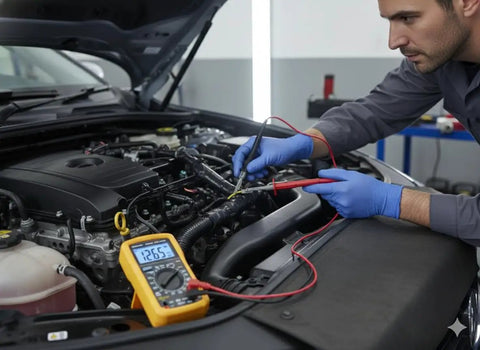 Shop Ready 3 In 1 Motor Checker And Insulation Megohmmeter in use by a technician testing vehicle wiring.