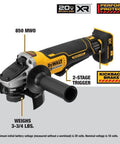 Solid Workhorse 20V Max Cordless Drill Grinder Combo Kit Angle grinder with kickback brake, 2-stage trigger, 850 MWO power.