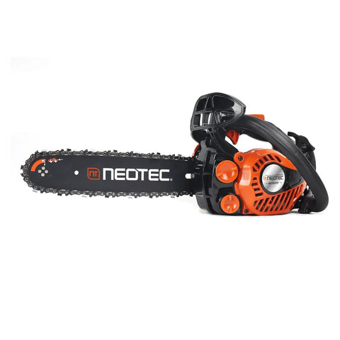 12 Inch Top Handle Gas Chainsaw With 25cc 2-Stroke Engine, ultra lightweight wood cutting saw, ergonomic wraparound handle, side view