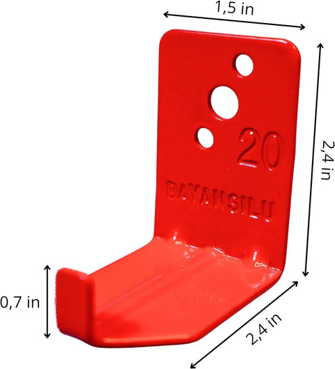 Heavy Duty Fire Extinguisher Bracket With L Hook Mounts, red iron wall hanger for 15 to 40 lb extinguishers, 2.4 inches