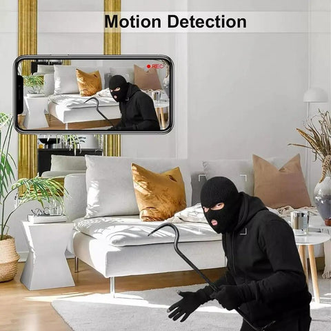 Compact Indoor Outdoor Wireless Security Camera With HD Night Vision And Cloud SD Storage, Motion Detection, shown in use.