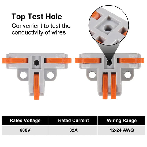 30 Pack T Tap Wire Connectors Kit With 3 And 4 Port Quick Push In Splitters For 24 12 AWG Wire, Compact Copper Terminals
