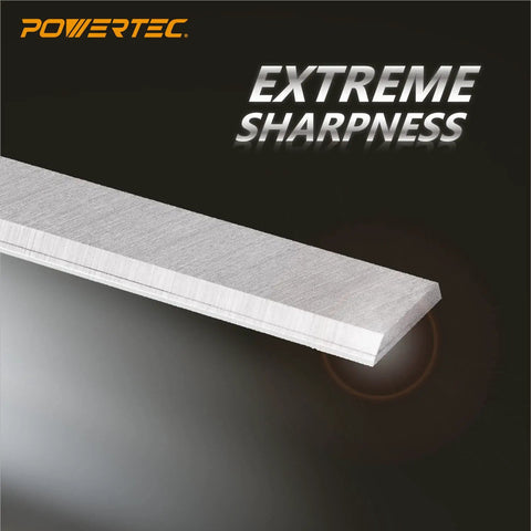 Pro Grade 6 1/8 Inch Jointer Replacement Knives For Craftsman Woodworking close-up, showcasing extreme sharpness of steel blades.