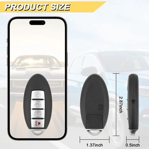 Key Fob Replacement For Nissan Altima Maxima Murano Infiniti G37 FX50 Q60 QX70 G25 G35 4 Button Push Start Smart Key size chart