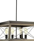 Rustic 4 Light Farmhouse Chandelier In Antique Bronze Finish With Briarwood Collection, X Brace Design For Kitchen And Dining Room