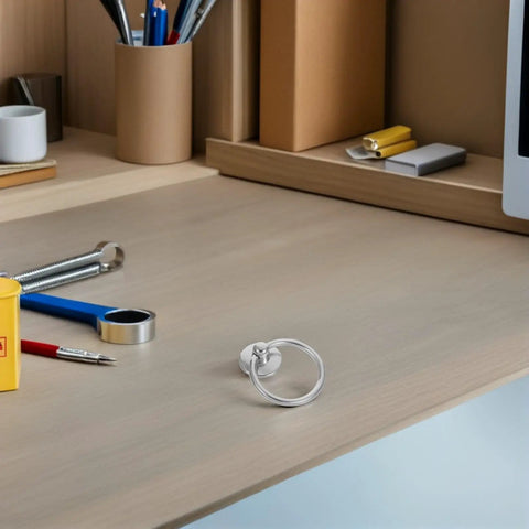 Eight Pack Metal Cabinet Pulls Ring Handles In Silver Zinc Alloy for Dresser Wardrobe Furniture on desk