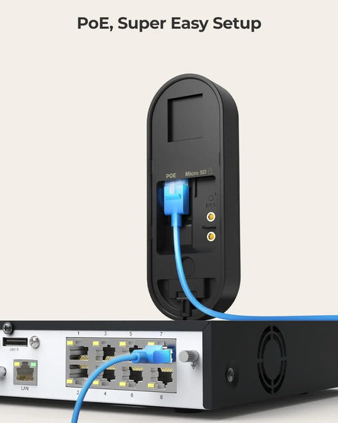 Back view of 2K PoE Doorbell Camera With Chime V2 Outdoor IP Security Cam connected to network for plug and play setup.
