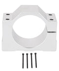 Heavy Duty Aluminum CNC Router Spindle Clamp With 65 Millimeter Exact Fit Motor Shaft Mount Bracket, shown with four screws.