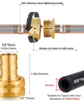 Solid Brass Garden Hose Repair Kit With Stainless Steel Clamps, Male Adapter, Female Swivel Fitting, 5/8 Barb X 3/4 Female, Includes Rubber Gasket And PTFE Seal Tape, Two Sets; 5/8" hose repair parts