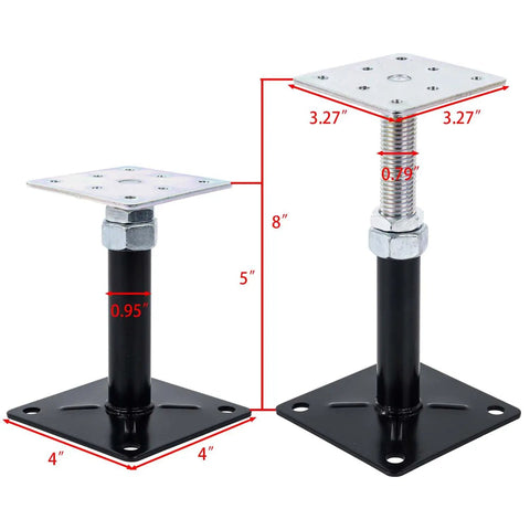Adjustable Leveling Jacks 2 Pack for sagging beams, height adjustable 5 to 8 inch, galvanized steel construction.