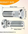 Straight Up Heavy Duty 5 Pack Car Wheel Studs And Steel Lug Bolts 44 Mm Long showing size and thread specification details.