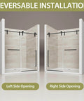 Barn-Style Sliding Shower Door With Exposed Rollers, 8mm Clear Tempered Glass, Matte Black Stainless Steel Hardware, Reversible Installation