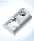 Close-up of a 20 Pack 1/4-20 T Slot Nuts With Ball Spring Roll In Steel for sliding in 10 Series Aluminum Extrusion Profiles, silver finish.
