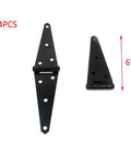 Premium Black Powder Coated Iron Strap Gate Hinges For Fences And Sheds, 6 Inch Heavy Duty Folding Hinge Kit shown in 4 pieces.