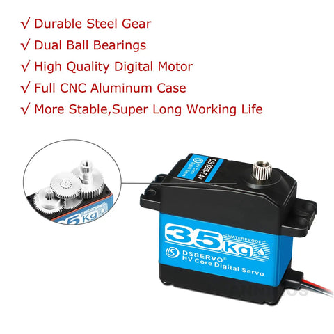 35Kg RC Digital Servo 7.4V 25T Full Metal Gear High Torque Waterproof Steering Servo for 1/8 1/10 1/12 RC Cars and Robots