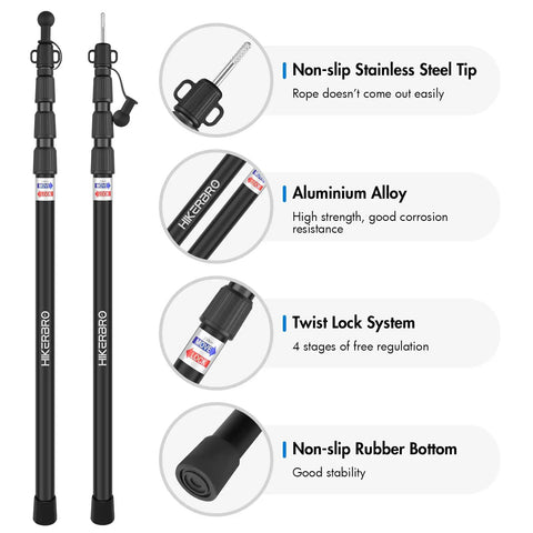 Telescoping Tarp Poles 4 Pack, Lightweight Aluminum Camping Poles with non-slip tip, twist lock, adjustable height.