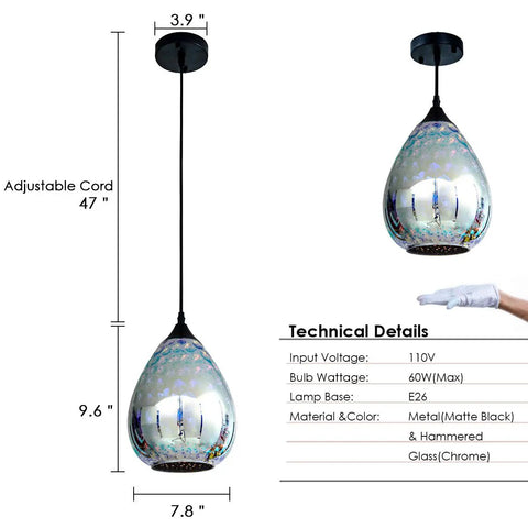 Colorful Glass Pendant Light For Kitchen Island 1 Pack Dope Modern 3D Hammered Glass Globe With Clear Shade dimensions chart