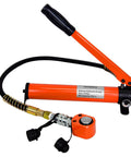 Beefy 10 Ton Low Profile Hydraulic Cylinder Jack Porta Power Ram With 0.98 Inch Stroke, durable orange-red tool kit with handle
