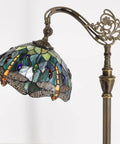 Stained Glass Tiffany Floor Lamp With Amber Dragonfly Shade Arching Gooseneck Adjustable Reading Light 66 Inch Tall Bronze Base