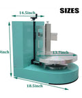 Side view of Automatic Cake Coating And Smoothing Machine with size dimensions, showing 18.5 x 18.9 x 14.5 inches