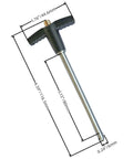 Locking Pin With Push Button Quick Release And Safety Rope, 304 Stainless Steel, shown with dimensions, rust resistant grip