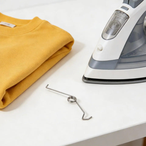 10pcs Super Durable Torsion Springs For Steam Iron Repair Kit Made Of Premium Stainless Steel That Stand Up To Heavy Use And High Heat With Universal Fit For Most Models To Get Your Device Back Up And Running Smooth As Silk, stainless steel spring beside steam iron and folded shirt