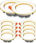 10 Pack 7W Led Recessed Ceiling Downlights Dimmable Round Panel With Polished Stainless Trim in white and gold finish.