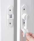 Two Pack 180 Degree Barn Door Lock With Handle, Heavy Duty Flip Gate Latch for Sliding Doors, installed on white door