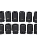 Top Tier Deep Impact Socket Set 12Pcs In 1 Inch Drive Size With Massive 24-41Mm Range And Heavy Duty Build Perfect For Pros And DIY Mechanics Looking For Serious Power And Storage On The Go. 12 black impact sockets 24-41mm