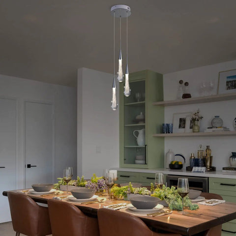 Crystal Cluster Pendant Lights For Kitchen Island Three Light LED Teardrop Ceiling Hanging Fixtures In Chrome Finish Dope Look