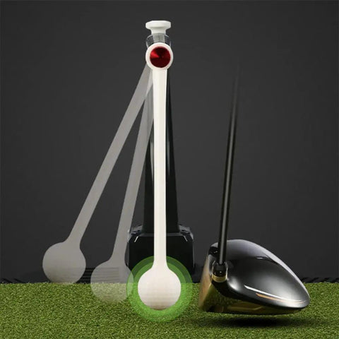 Golf Swing Trainer Putting Mat With 360 Degree Ball Return, Height Adjustable Practice Aid For Beginners showing club swing path