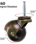 Four Pack 2 Inch Stem Casters With Antique Ball Wheel And Insert Sockets For Sofas, Chairs, And Cabinets Replacement Mounting Stem 8 Millimeter By 38 Millimeter Heavy Duty Polypropylene And Steel 88 Pounds Load Per Caster Smooth 360 Degree Rotation, close-up showing 360-degree rotation feature
