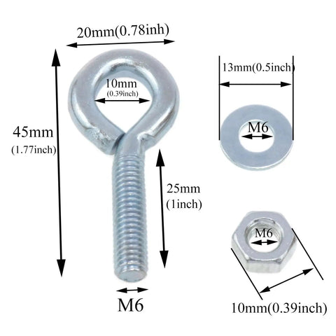 One Quarter Inch By One Foot Marine Grade Carbon Steel Eye Bolts With Nut Set Of Twelve Shoulder Lifting Ring Hardware with dimensions