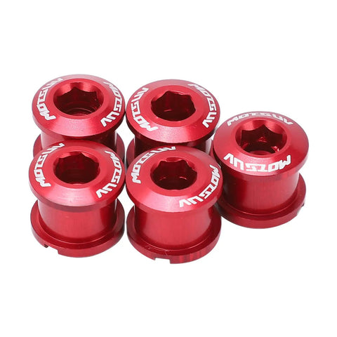 Aluminum Chainring Bolts And Nuts Kit With Wrench For Sprocket Fixing Red Anodized Crankset Screws 9mm And 10mm Hex Road Bike Parts Built For Easy No Fuss Install Secure Fit Pro Grade Performance, red aluminum bolts