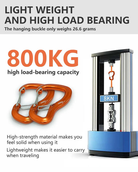 Heavy Duty Carabiner Clip 8KN 800KG Ultra Lightweight Aluminum Carabiners in strength test machine showing load capacity