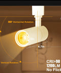 12W H Track Lighting Heads Dimmable LED Track Spotlights CRI 90 Plus 3000K Warm White 120V 36 Degree Beam with rotation features