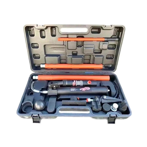 Beefed Up Heavy Duty 10 Ton Hydraulic Car Body Lift Jack Kit With Layered Drawer Tool Storage, open case showing tools