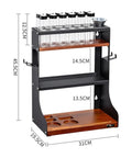 Heavy Duty Wall Mount Coffee Bean Storage Tower Three Tier Wooden Espresso Tool Rack with twelve glass jars and funnel.