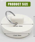 Heavy Duty Rubber Drain Plug With Hanging Ring, 1.5 to 1.6 inch pipe fit, durable white rubber, measures 42mm x 12mm.