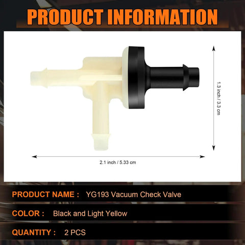 2 Pack Vacuum Check Valve Compatible With YG193 Automotive Vacuum Lines Checking Switch Replacement Parts For Car Repair And Maintenance Durable Materials For Long Lasting Performance, black and light yellow dimensions 2.1 inch by 1.3 inch