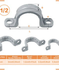 Heavy Duty PVC Conduit Clamps 2 Hole U Clip Straps For Half Inch Cables And Pipes, Grey Plastic Mounting Brackets, 50 Pack