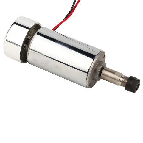 Top Pick 300W High Speed Cool Spindle Motor With Er11 Chuck for Milling and Engraving close-up view of a shiny chrome spindle motor.